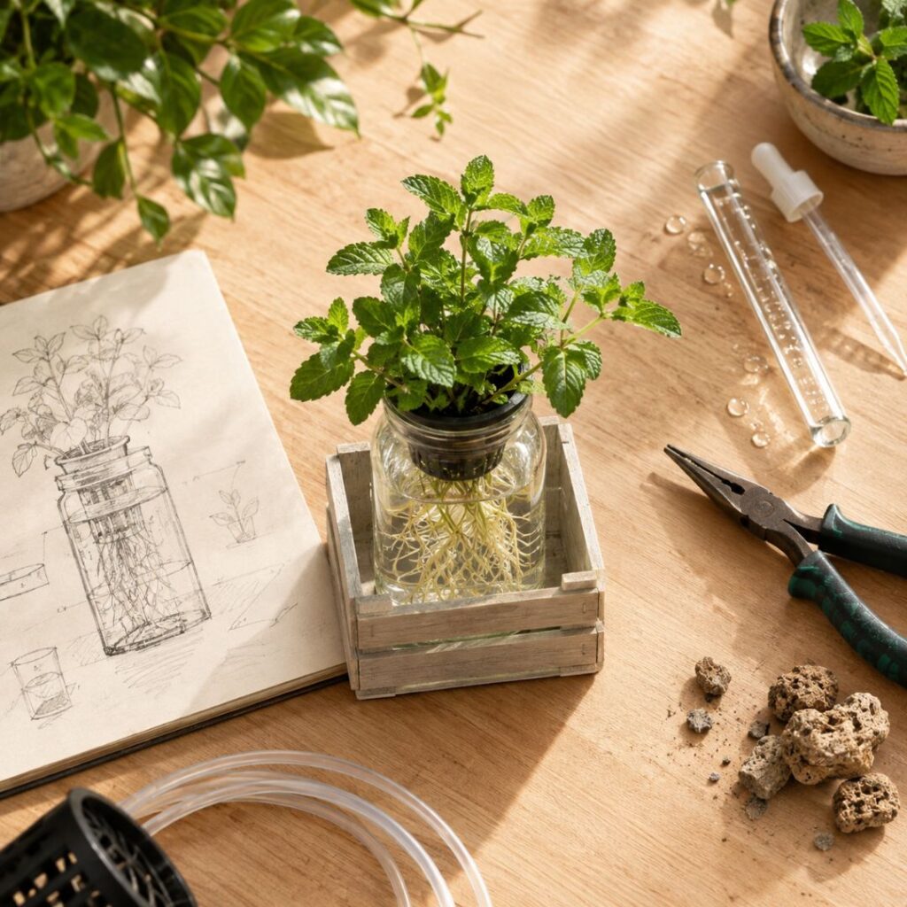 Le origini di GreenGrow, azienda idroponica italiana schizzo, prototipo e strument Schizzo del progetto e primo prototipo di un impianto GreenGrow, l'azienda idroponica italiana nata dall'incontro di visione creativa, scienza e artigianalità